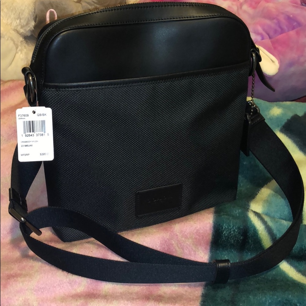 Men’s coach nylon black lthr crossbody
